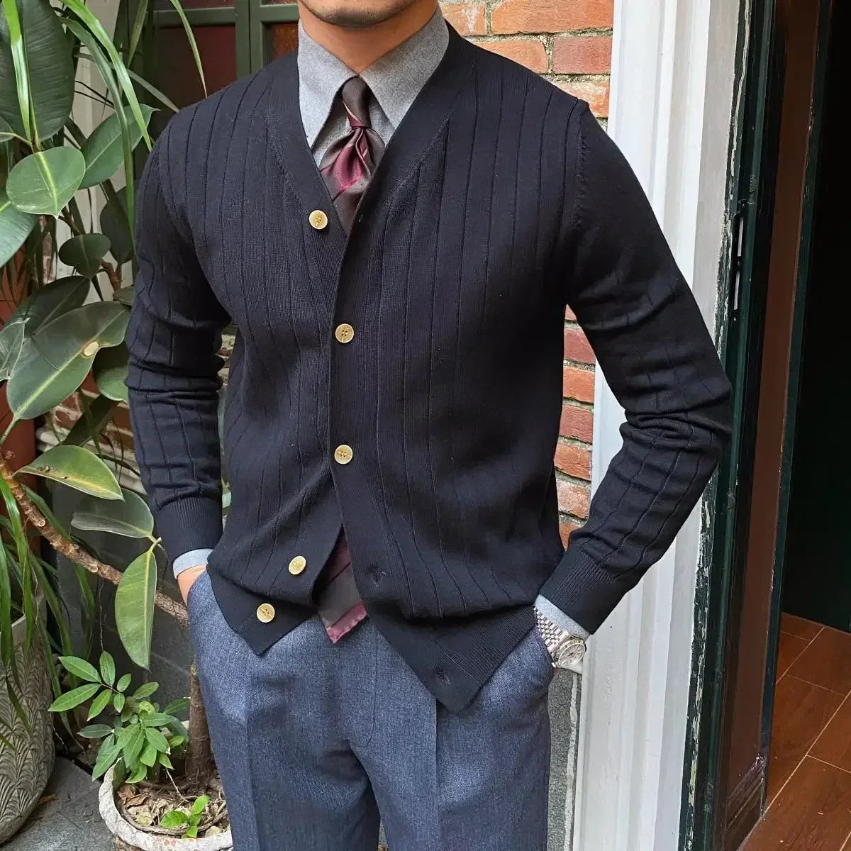 InMyEndz Elite Uomo Regale V-Neck Knit — Slim-Fit Wool Cardigan